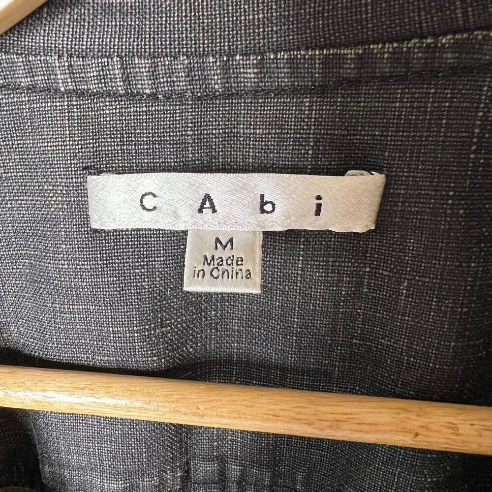 Cabi Jacket Womens Size Medium Black Faded Waxed 100% Linen Cropped Ruffle - Picture 2 of 16
